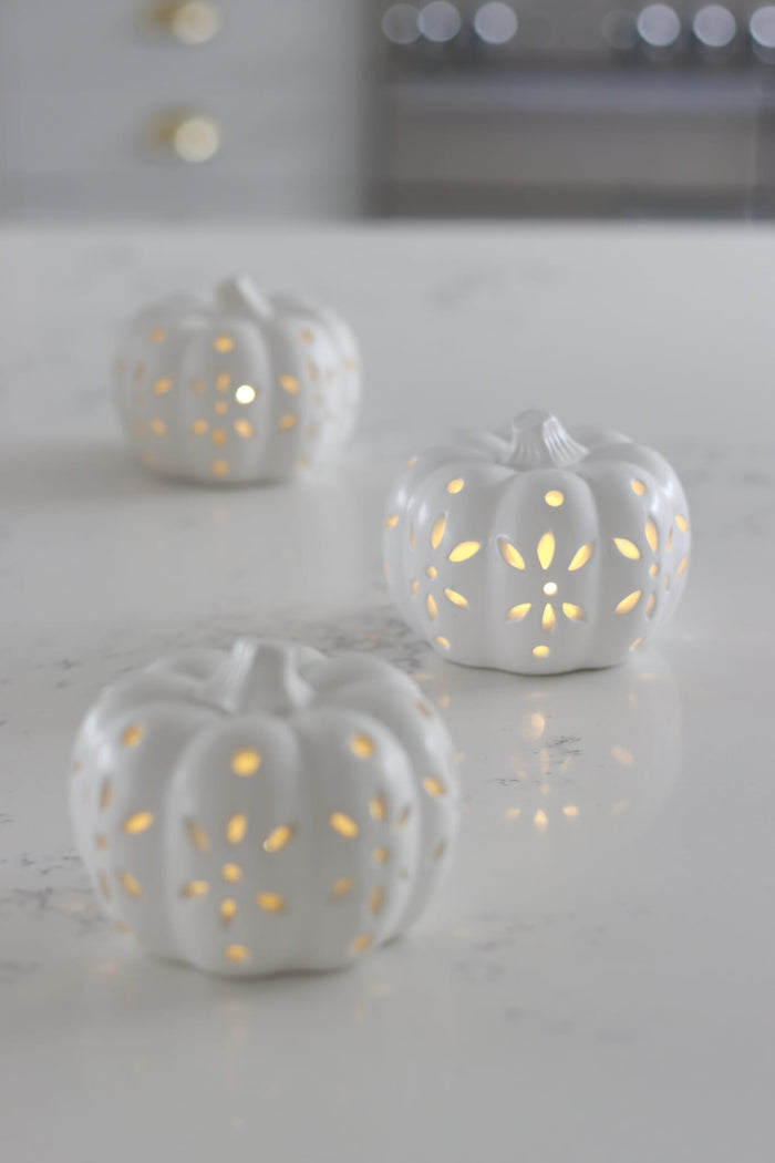 Set of 3 Medium LED Ceramic Pumpkins
