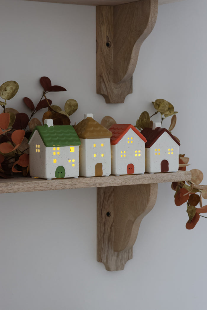 Set of 4 LED Ceramic houses - Autumn Tones