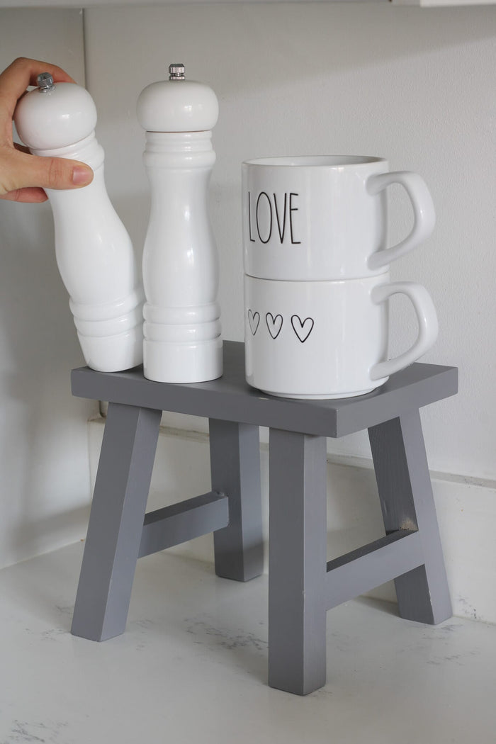 Solid Pine Wood Stool - Grey
