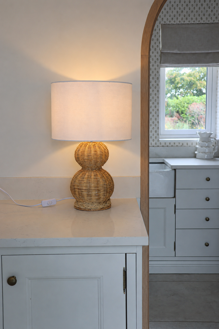 Sphere Rattan Table Lamp – Fabric Shade – Natural