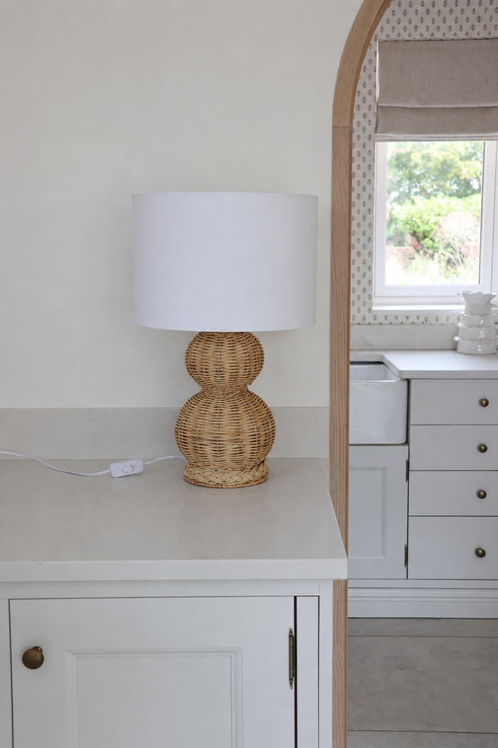 Sphere Rattan Table Lamp – Fabric Shade – Natural