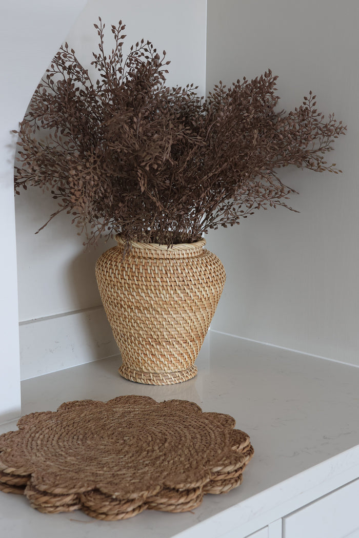 Tall Round-Top Rattan Vase – Natural