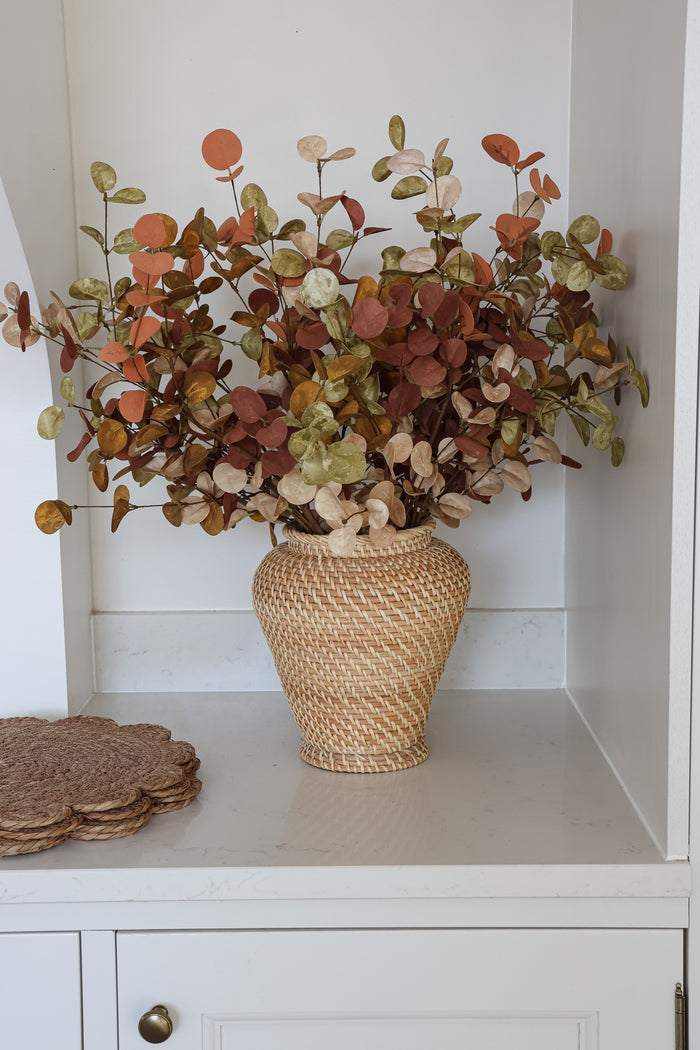 Tall Round-Top Rattan Vase – Natural