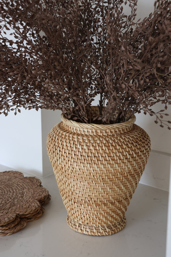 Tall Round-Top Rattan Vase – Natural