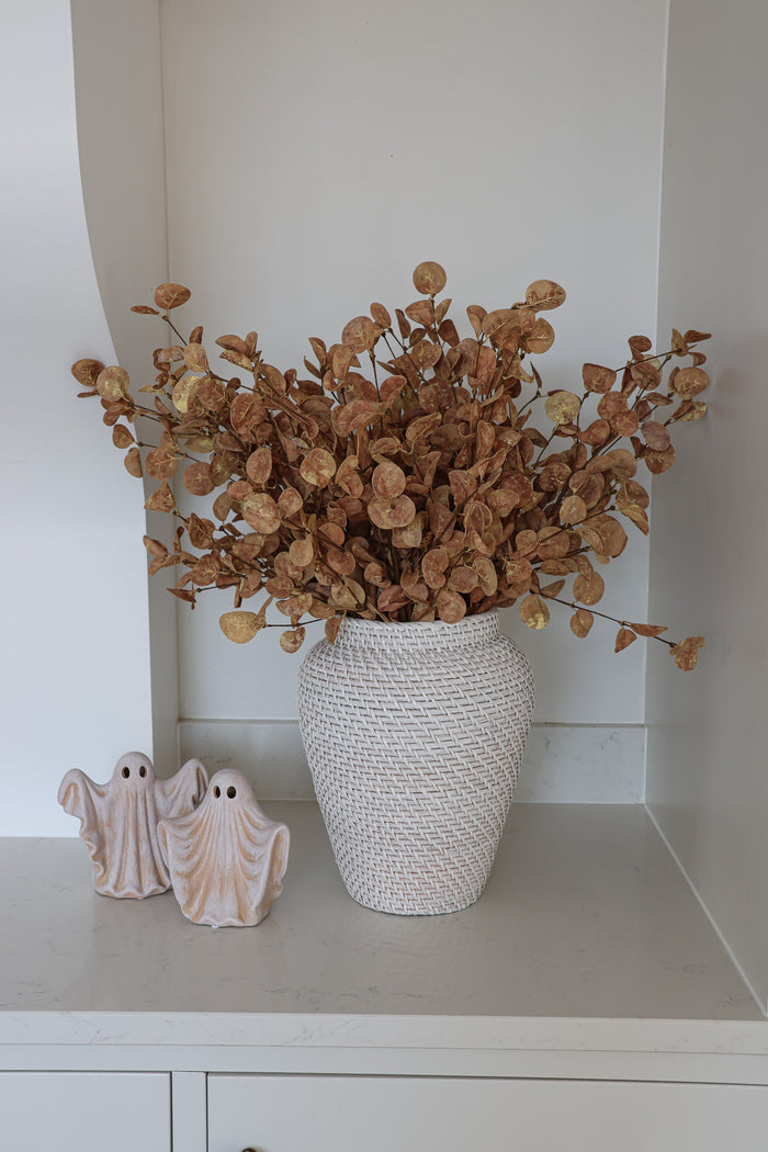 Tall Straight Rattan Vase – White