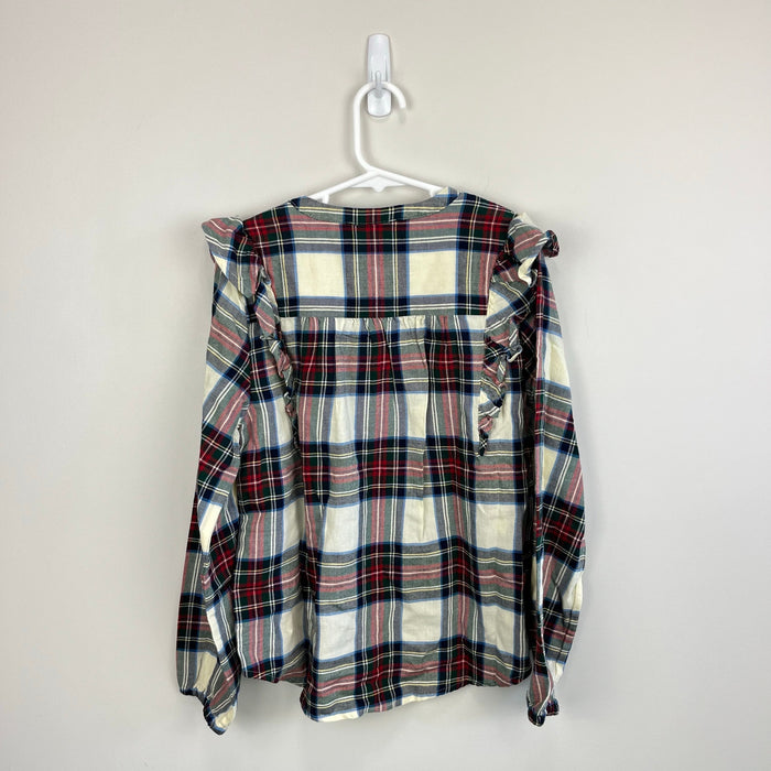 Vineyard Vines Girls' Soft Twill Ruffle Top Royal Stewart Marsh Medium NWT