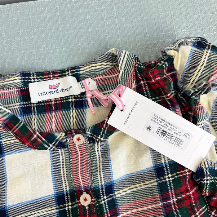 Vineyard Vines Girls' Soft Twill Ruffle Top Royal Stewart Marsh Medium NWT