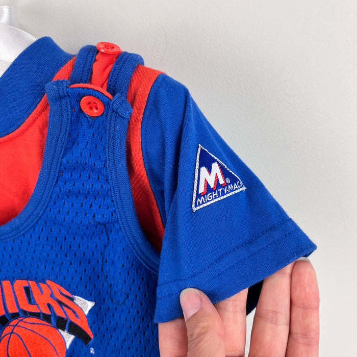 Vintage Mighty-Mac Knicks Basketball Romper Set Blue Orange 12 Months