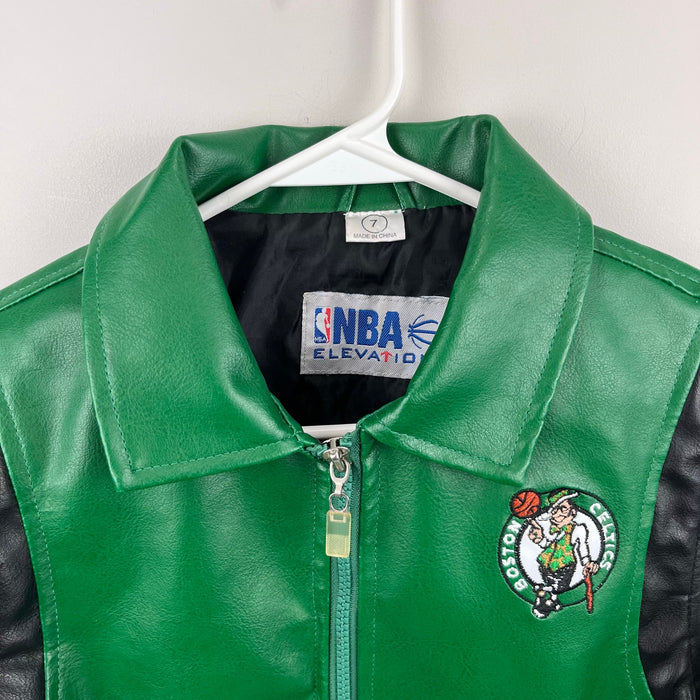 Vintage NBA Elevation Green Black Vegan Leather Kids Jacket 7