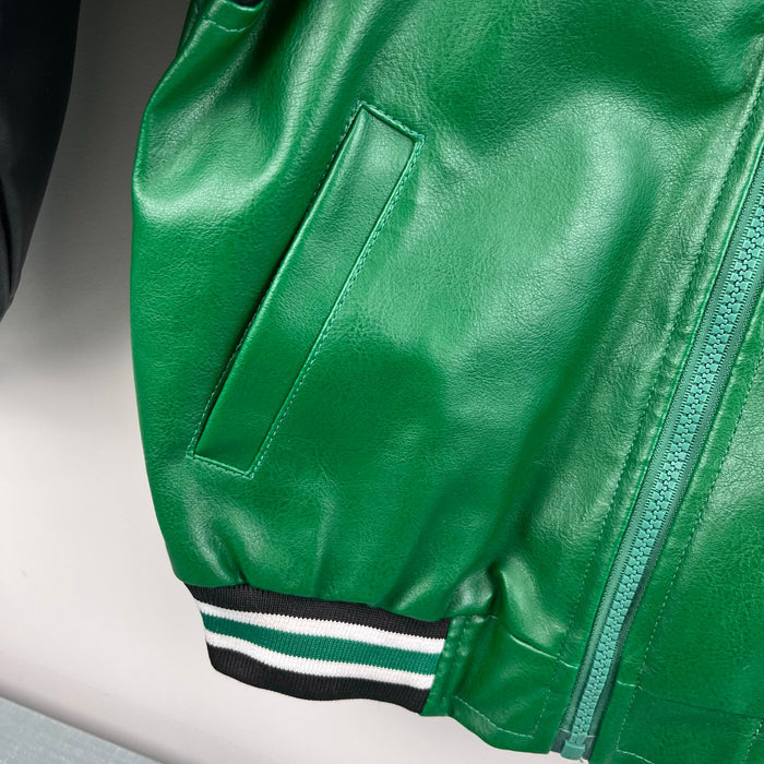 Vintage NBA Elevation Green Black Vegan Leather Kids Jacket 7