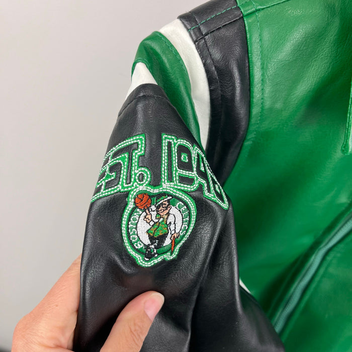 Vintage NBA Elevation Green Black Vegan Leather Kids Jacket 7