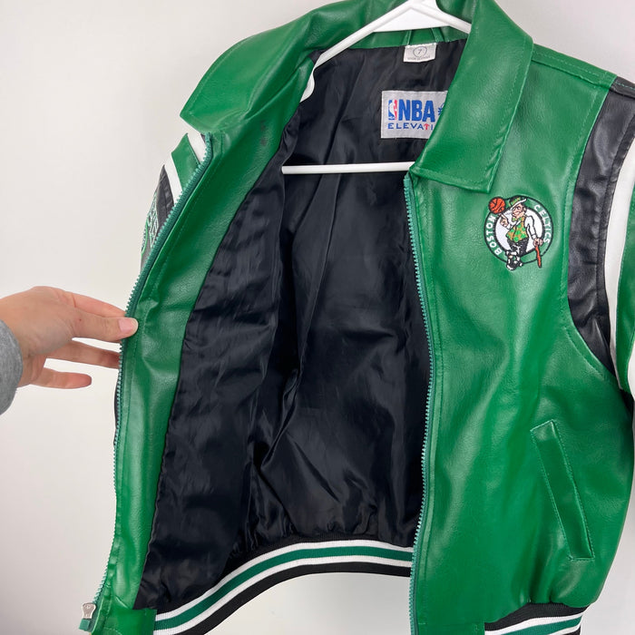 Vintage NBA Elevation Green Black Vegan Leather Kids Jacket 7