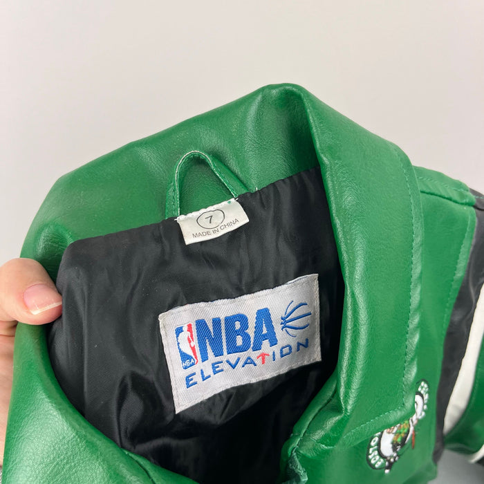 Vintage NBA Elevation Green Black Vegan Leather Kids Jacket 7