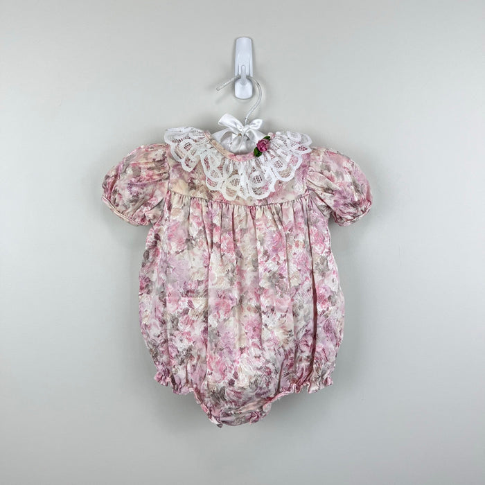 Vintage Piccolo Floral Jacquard Lace Ruffle Bubble Romper 6-9 Months