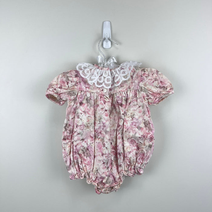 Vintage Piccolo Floral Jacquard Lace Ruffle Bubble Romper 6-9 Months