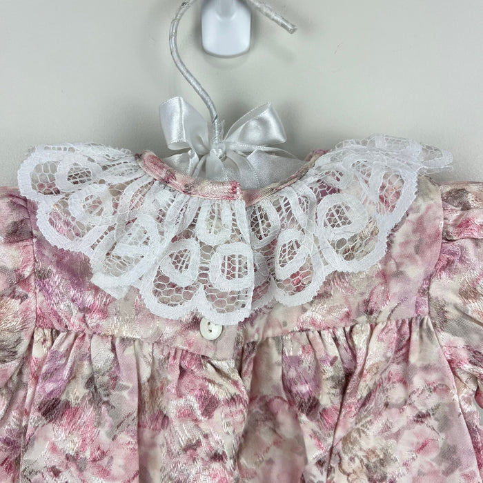 Vintage Piccolo Floral Jacquard Lace Ruffle Bubble Romper 6-9 Months