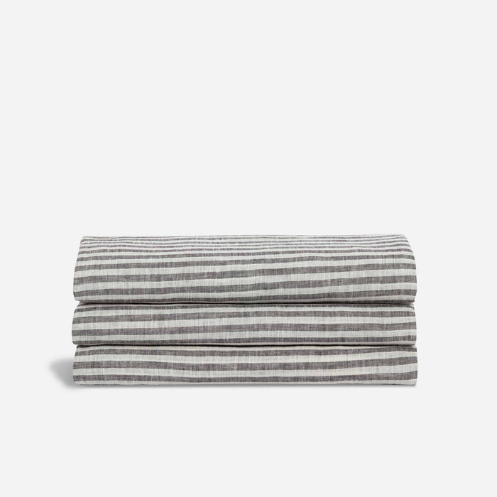 Twin/Twin XL / Charcoal Chambray and White Stripe
